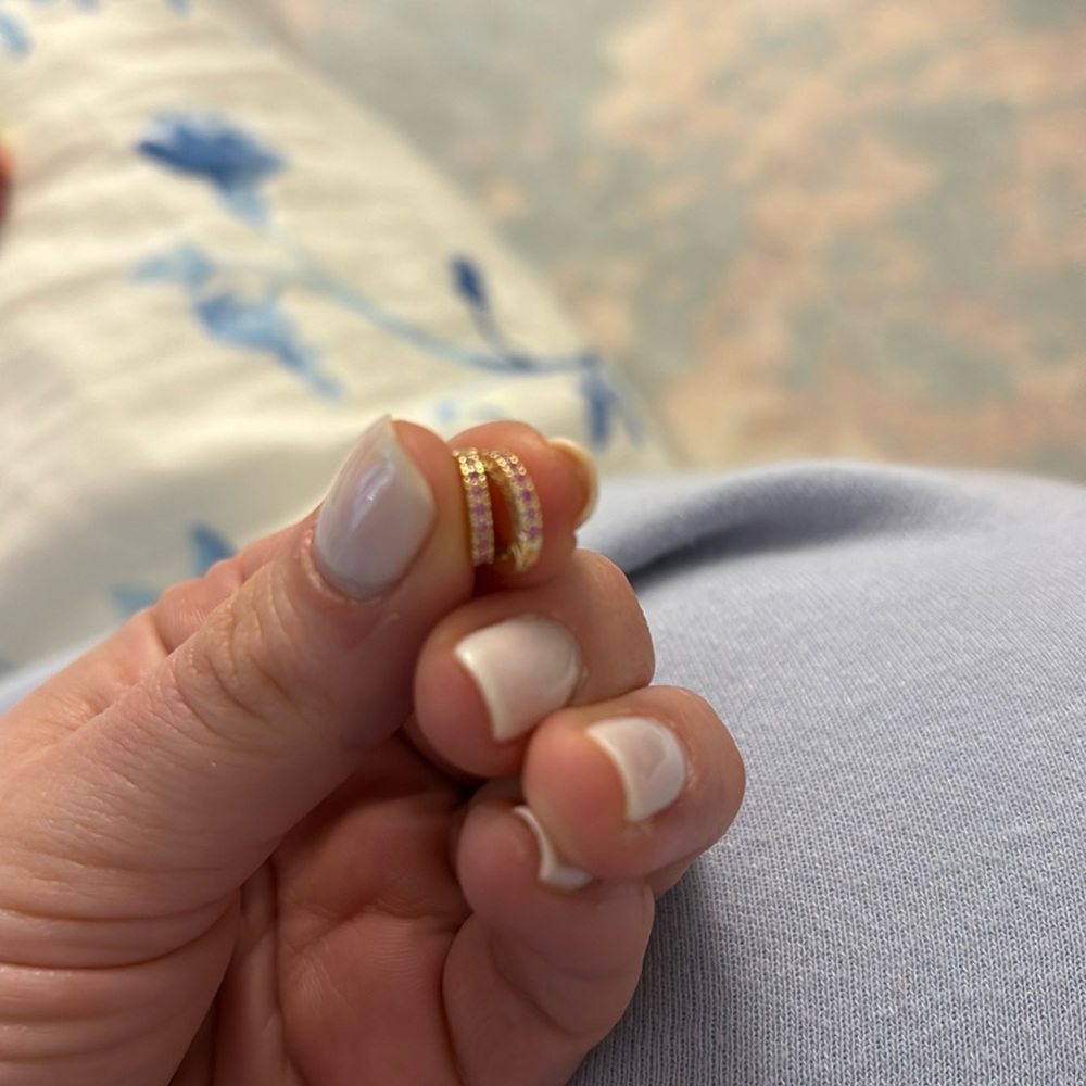 Small gold Huggies with pink gems